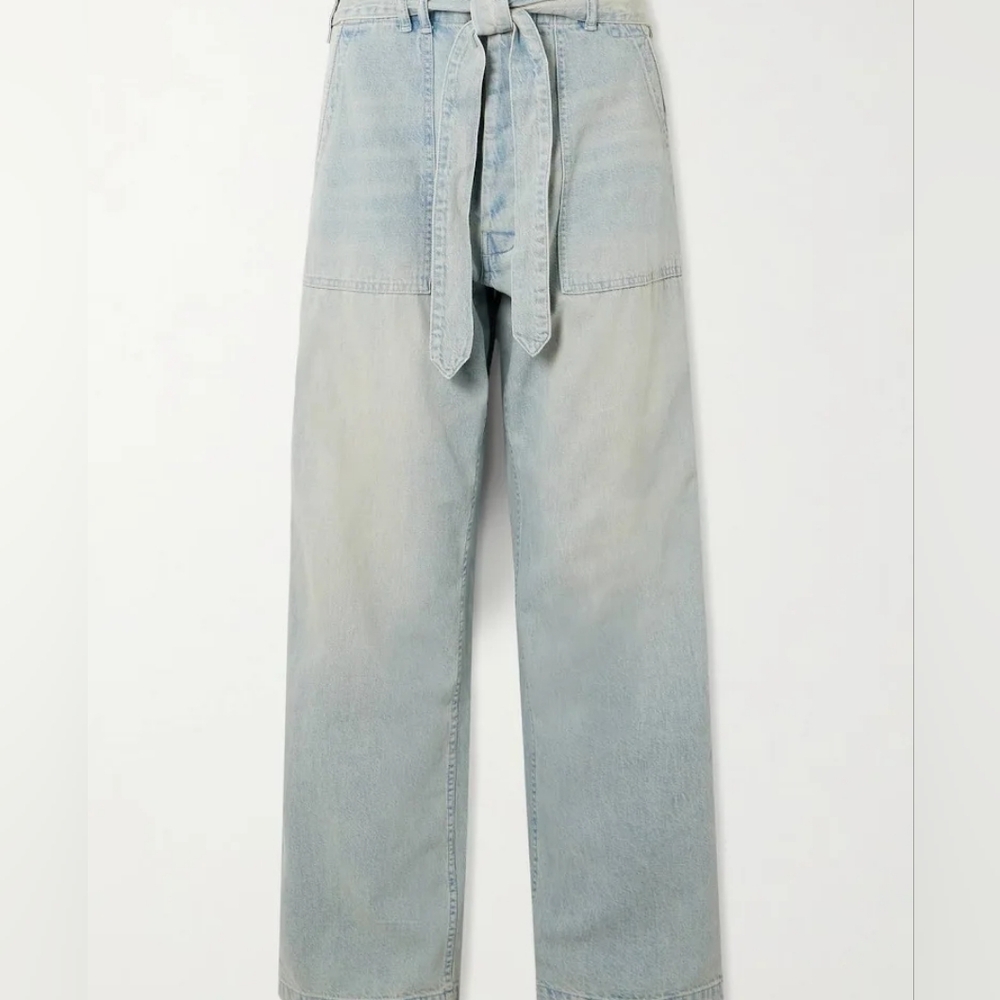 Light Wash R13 Denim Belted Vented Tie-Waist Utility Jeans - Picture 5 of 7